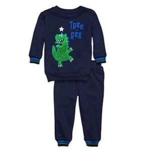 NWT Little Rebels Navy Holiday T-Rex Jogger Sweatshirt Set Toddler Boys Size 2T